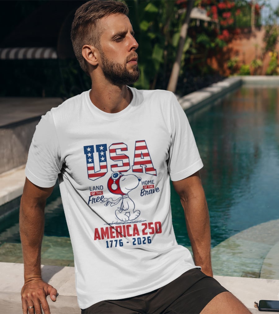 Snoopy USA Flight Helmet Land Free Home Brave America 250 1776 2026 T-Shirt