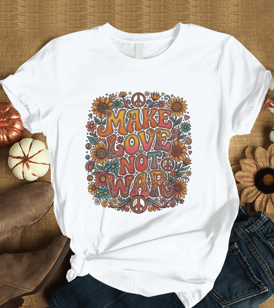 Make Love Not War Flower Power Peace Sunflower Harmony T-Shirt