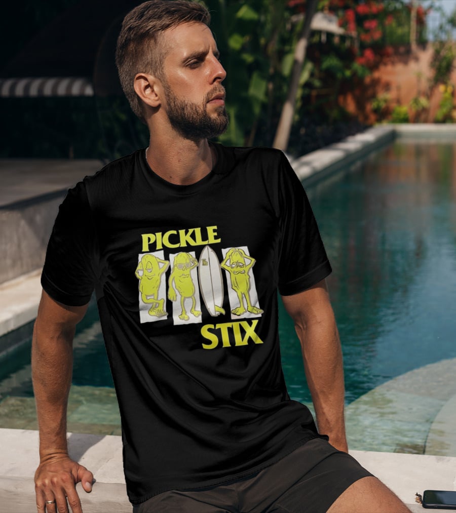 Pickle Stix Surfboard Vacation Characters T-Shirt