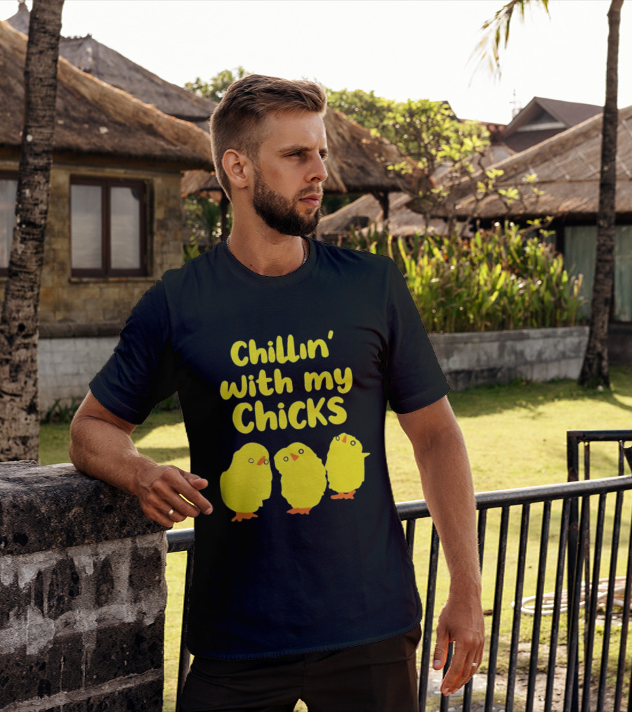 Chillin' With My Chicks Cute Yellow Cartoon Birds T-Shirt