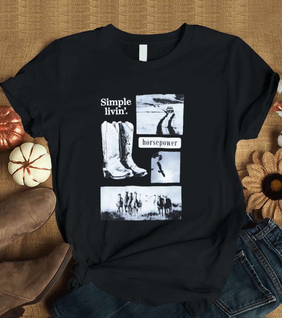 Country Roads Cowboy Boots Horsepower Rustic Horse Scene T-Shirt