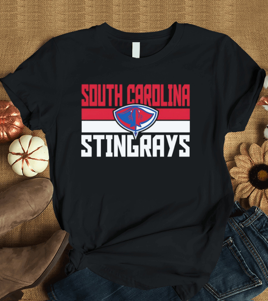 South Carolina Stingrays Hockey Team Logo Bold Red Blue White T-Shirt