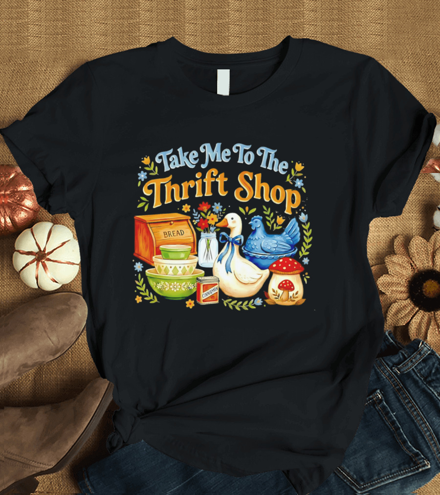 Take Me to the Thrift Shop Vintage Duck Design with Bread and Mushroom T-Shirt