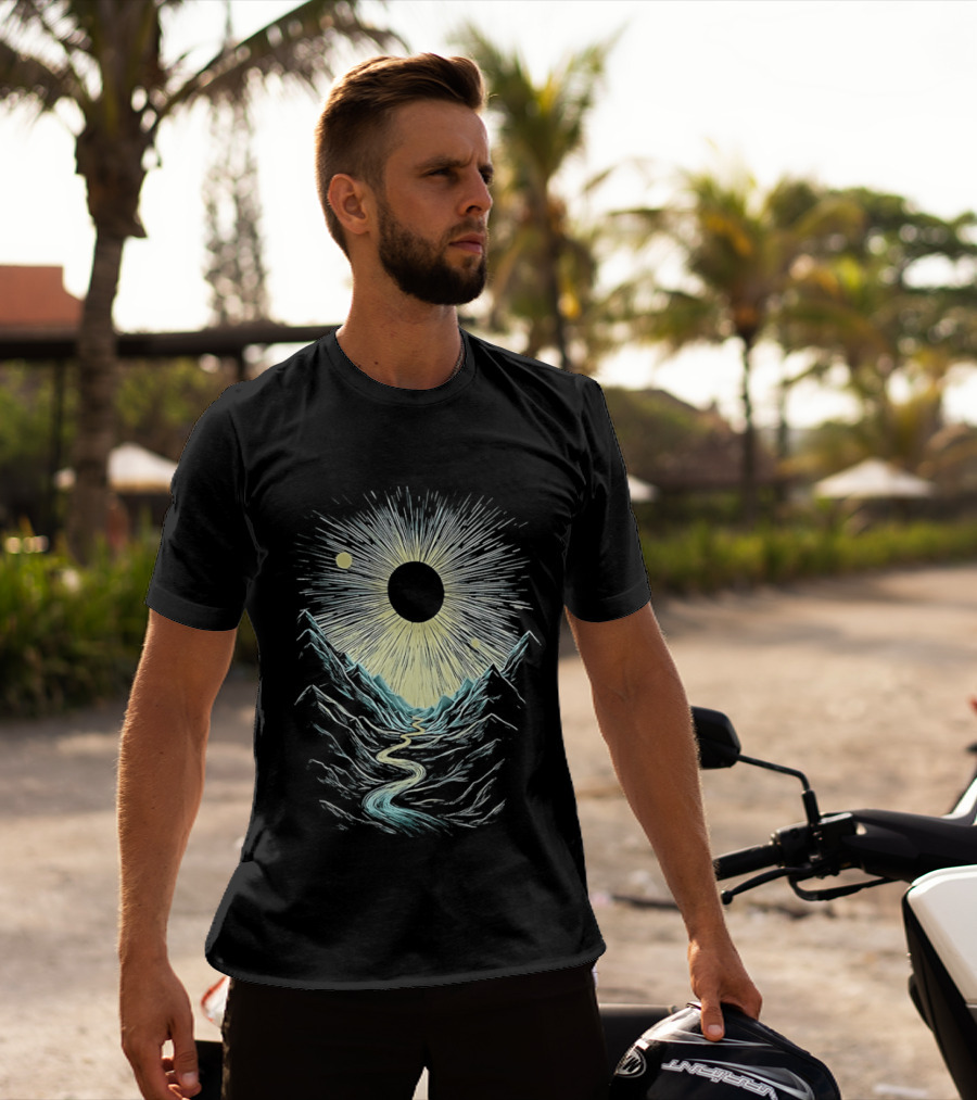The Moon Illuminating A Scenic Valley And River Landscape T-Shirt