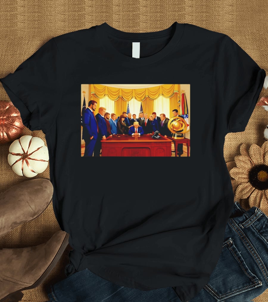 Oval Office Prayer Gathering Trump Anime Style Amid Iran Tensions T-Shirt