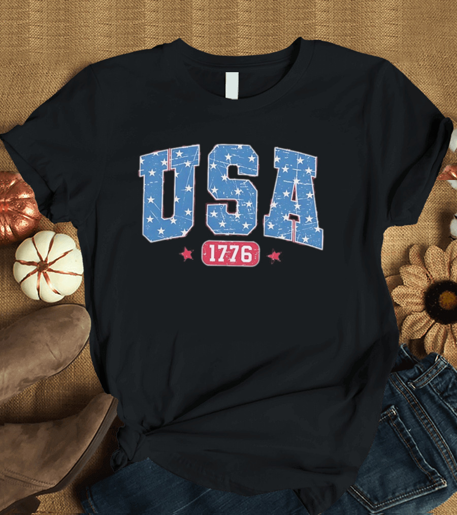 USA 1776 Star Pattern Vintage Style Patriotic Celebration T-Shirt