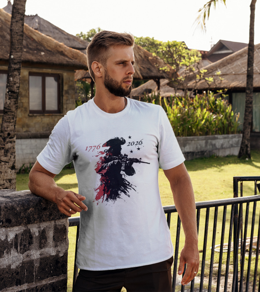 Patriotic Soldier 1776 2026 Black And Blood Rifle Painting T-Shirt