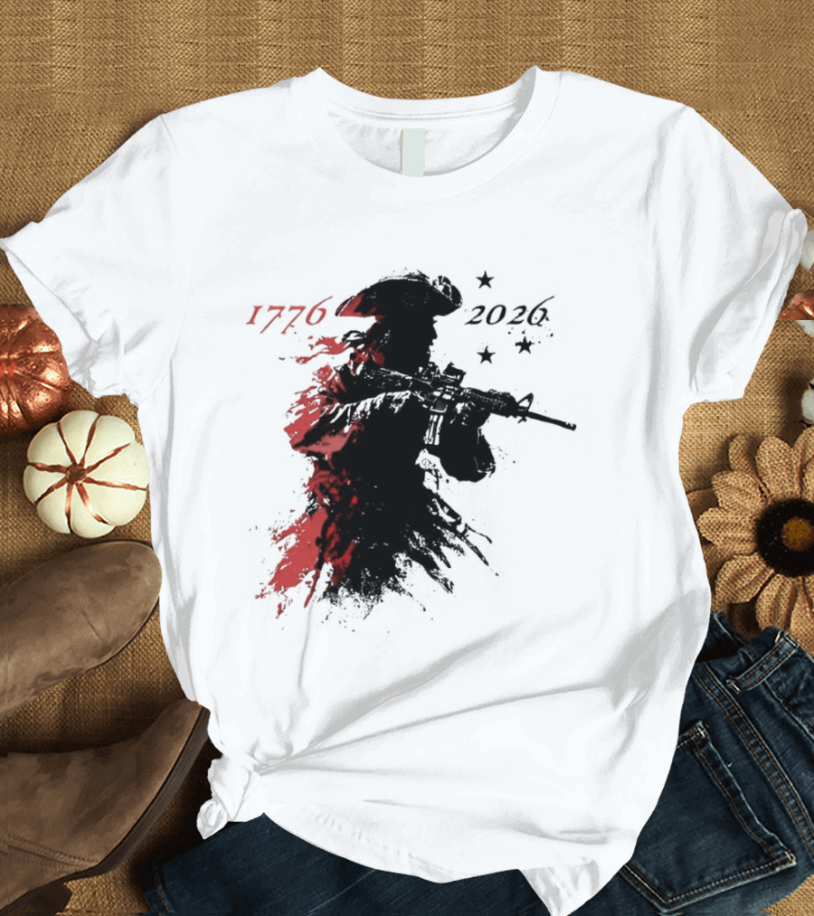 Patriotic Soldier 1776 2026 Black And Blood Rifle Painting T-Shirt