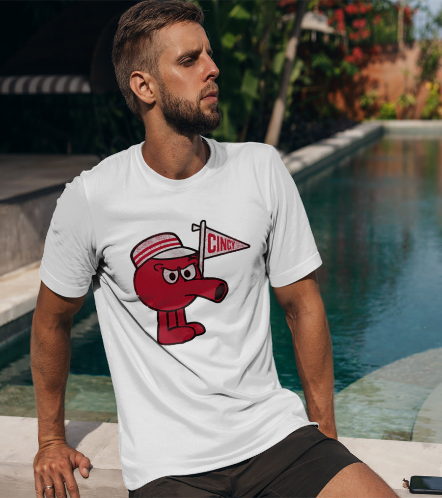 Redbert Cincinnati Reds Queen City Cincy Flag 8 Bit T-Shirt
