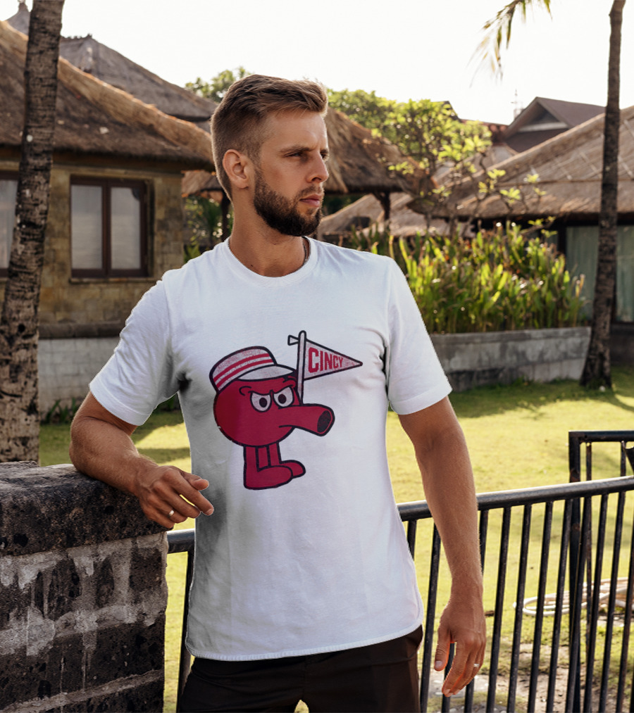 Redbert Cincinnati Reds Queen City Cincy Flag 8 Bit T-Shirt