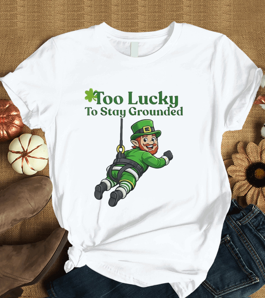 Too Lucky To Stay Grounded Leprechaun Bungee Jumping St Patrick's Day T-Shirt