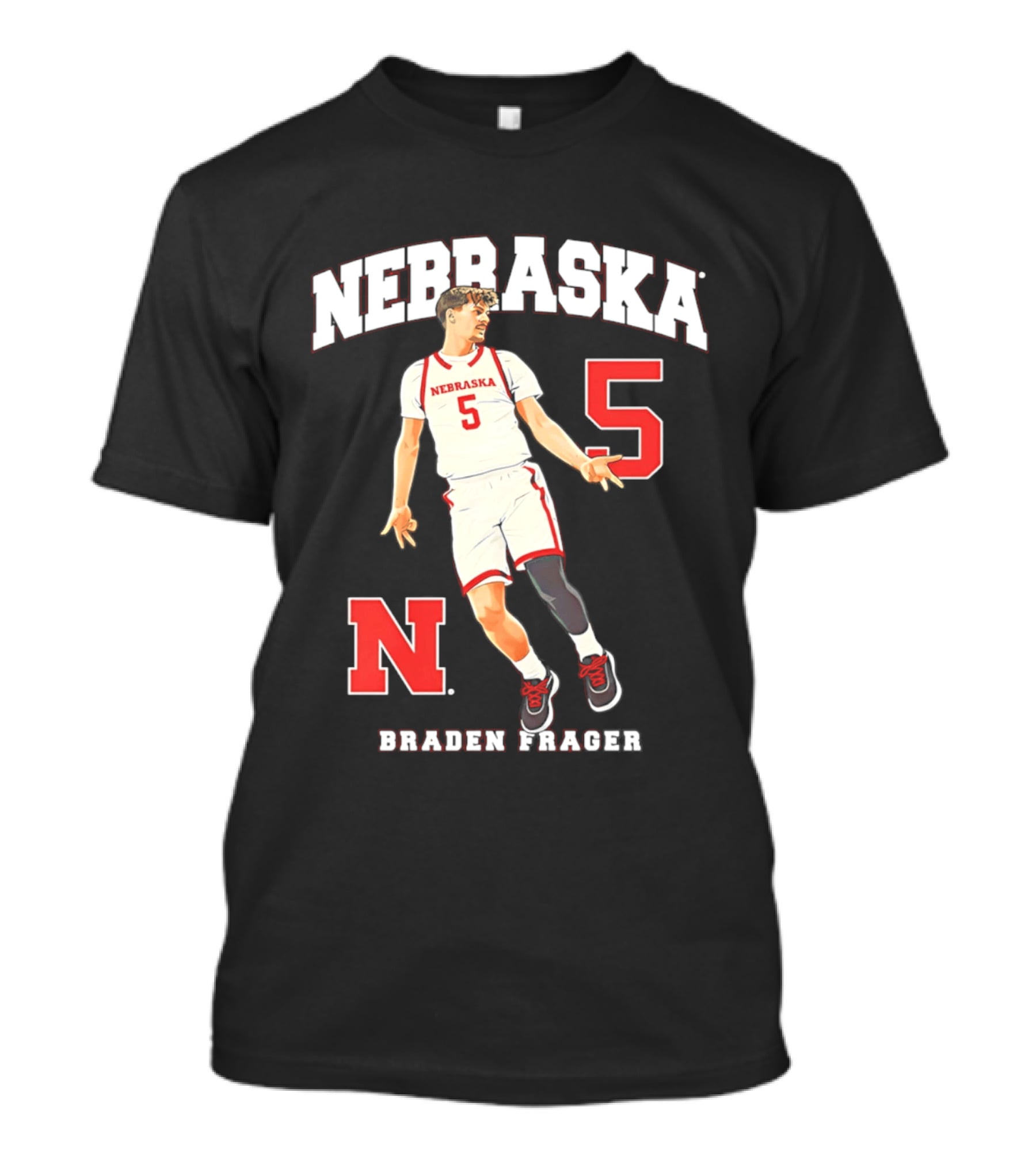 Braden Frager Nebraska Cornhuskers Basketball Number 5 N T-Shirt