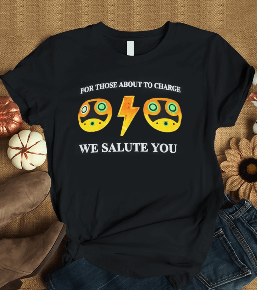 Power Symbol Eyes Bolt Yellow Blue Mask For Those About To Charge We Salute You T-Shirt