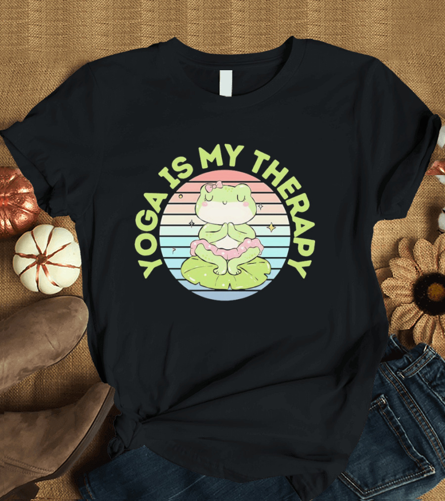 Frog Yoga Is My Therapy Cute Pastel Lotus Pose T-Shirt