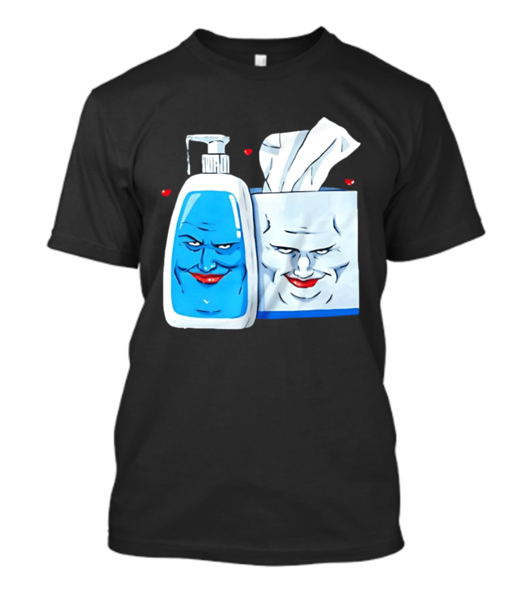 Smiling Blue Lotion Bottle And Tissue Box Meme With Red Lips And Hearts T-Shirt