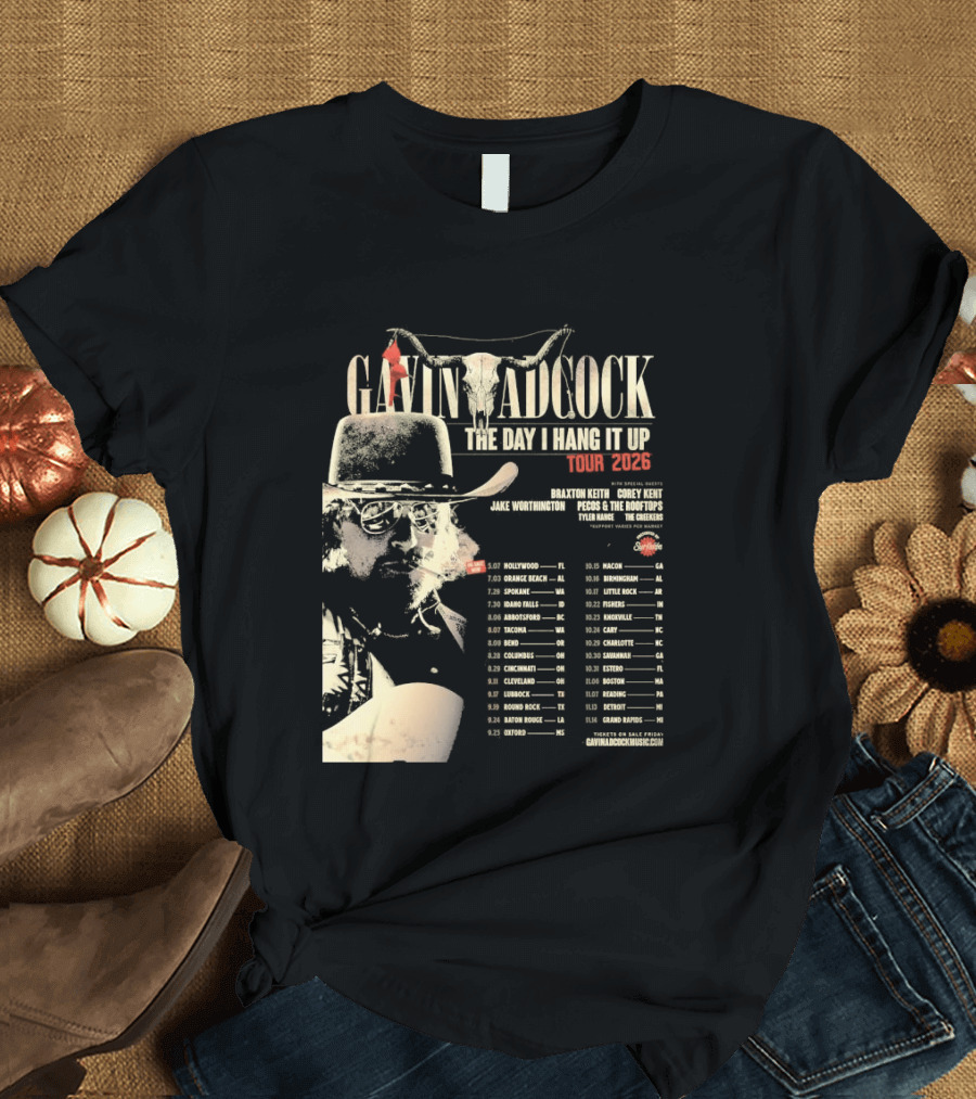 Gavin Adcock Tour Dates 2026 The Day I Hang It Up Cowboy Hat And Bull Skull T-Shirt