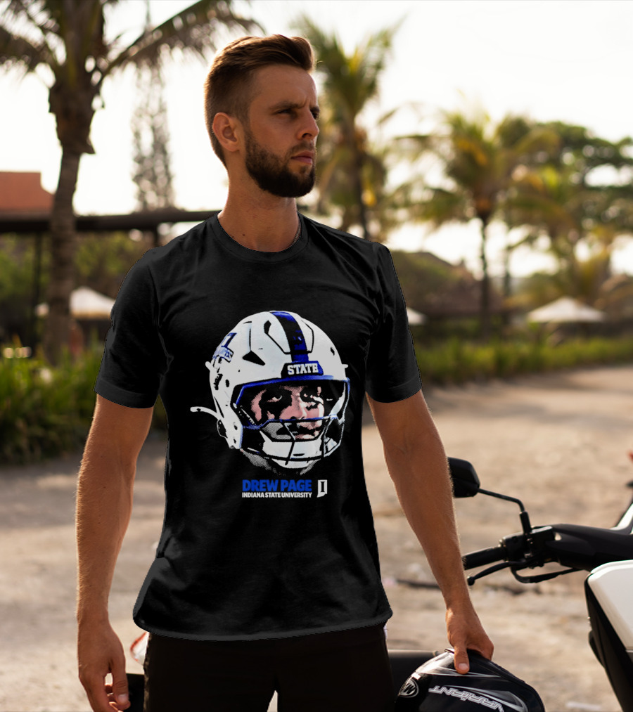 Drew Page Indiana State University Football Helmet Big Head T-Shirt
