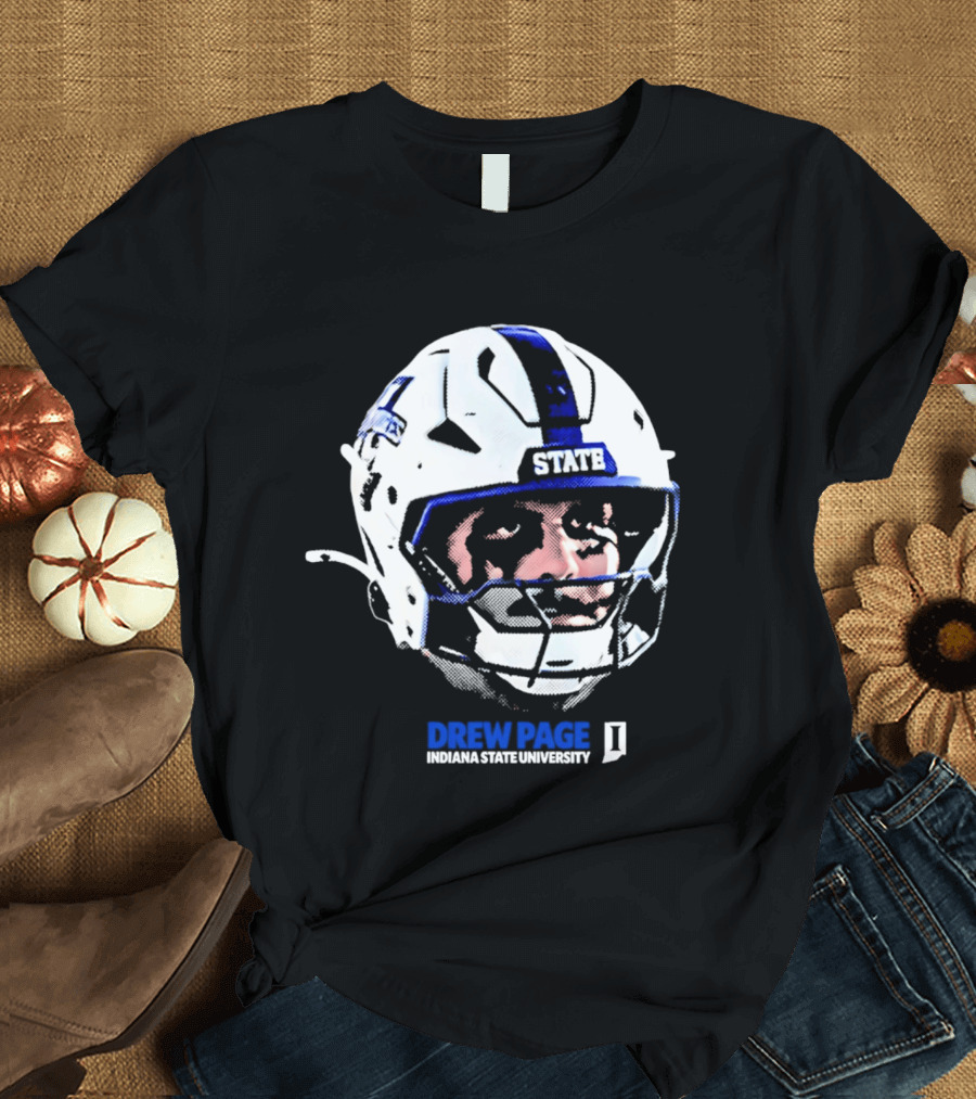 Drew Page Indiana State University Football Helmet Big Head T-Shirt