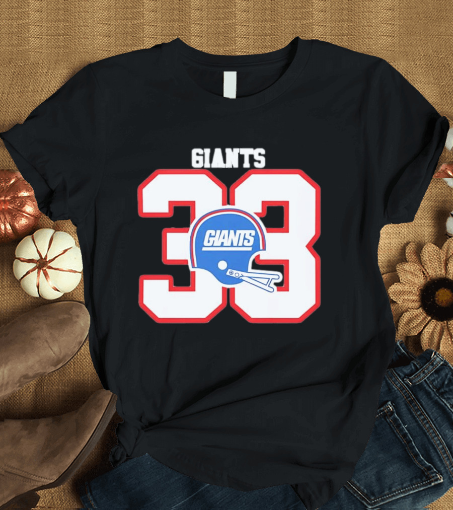New York Giants 33 Helmet 80s Retro Football T-Shirt