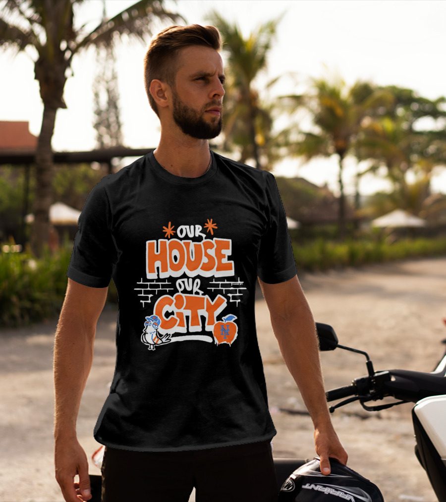 New York Mets Our House Our City Team Logo Pigeon And Apple T-Shirt