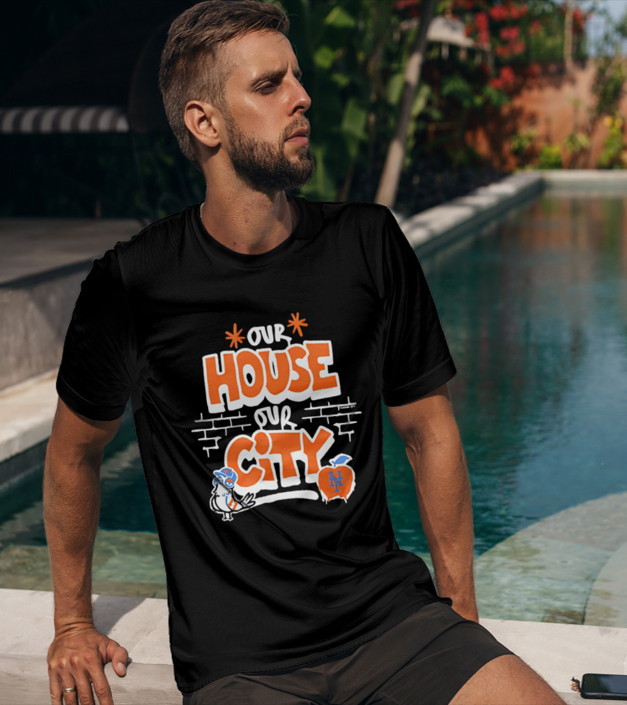New York Mets Our House Our City Team Logo Pigeon And Apple T-Shirt