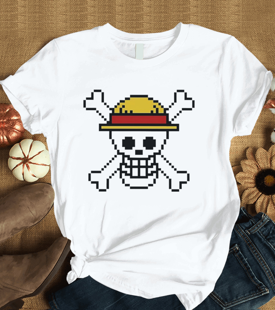 Jolly Roger Pixel Art One Piece Luffy Hat Crossbones T-Shirt