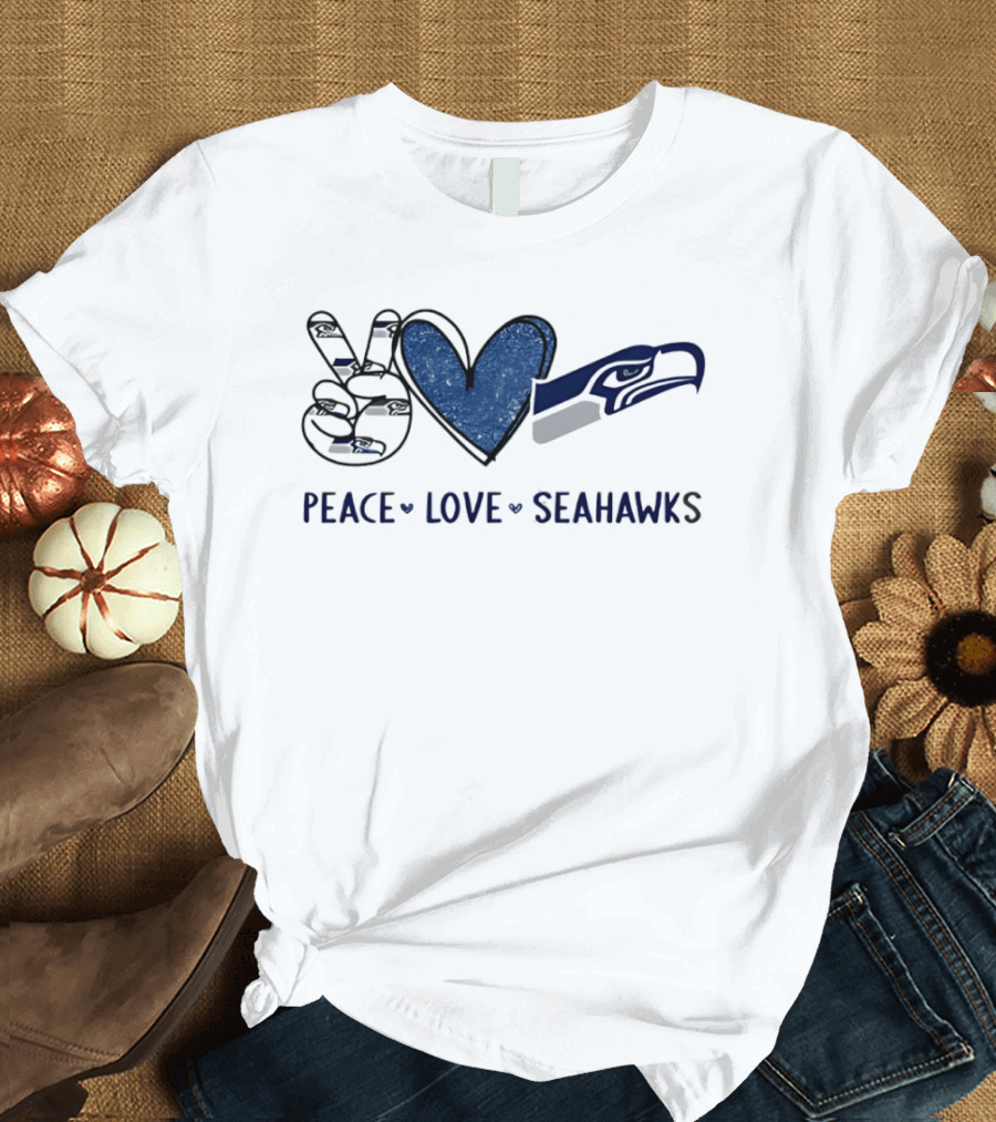 Peace Love Seattle Seahawks Blue Heart T-Shirt