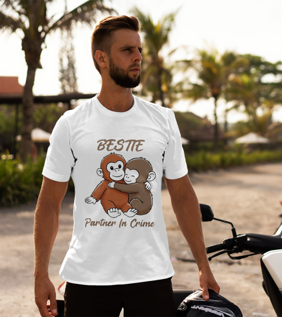 Bestie Partner In Crime Cute Monkey Hug Friendship T-Shirt