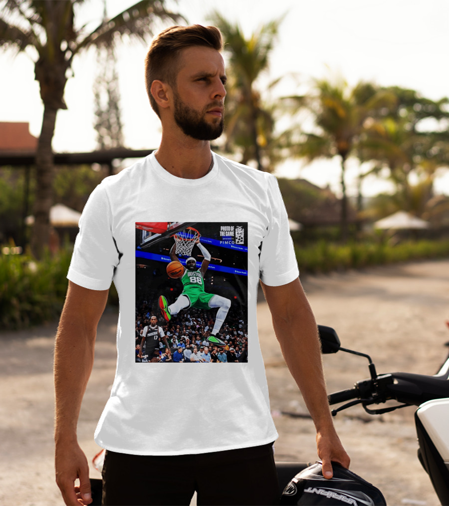 Neemias Queta Boston Celtics Dunk Action Photo With PIMCO At NBA Game T-Shirt