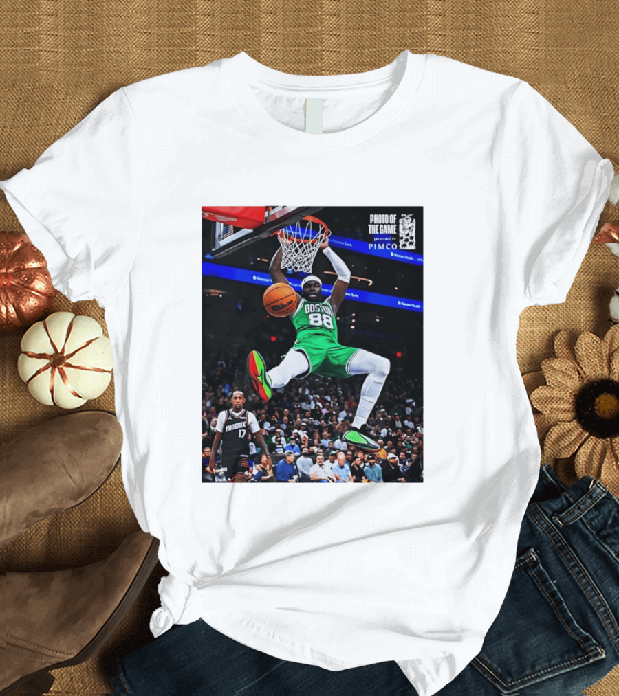 Neemias Queta Boston Celtics Dunk Action Photo With PIMCO At NBA Game T-Shirt