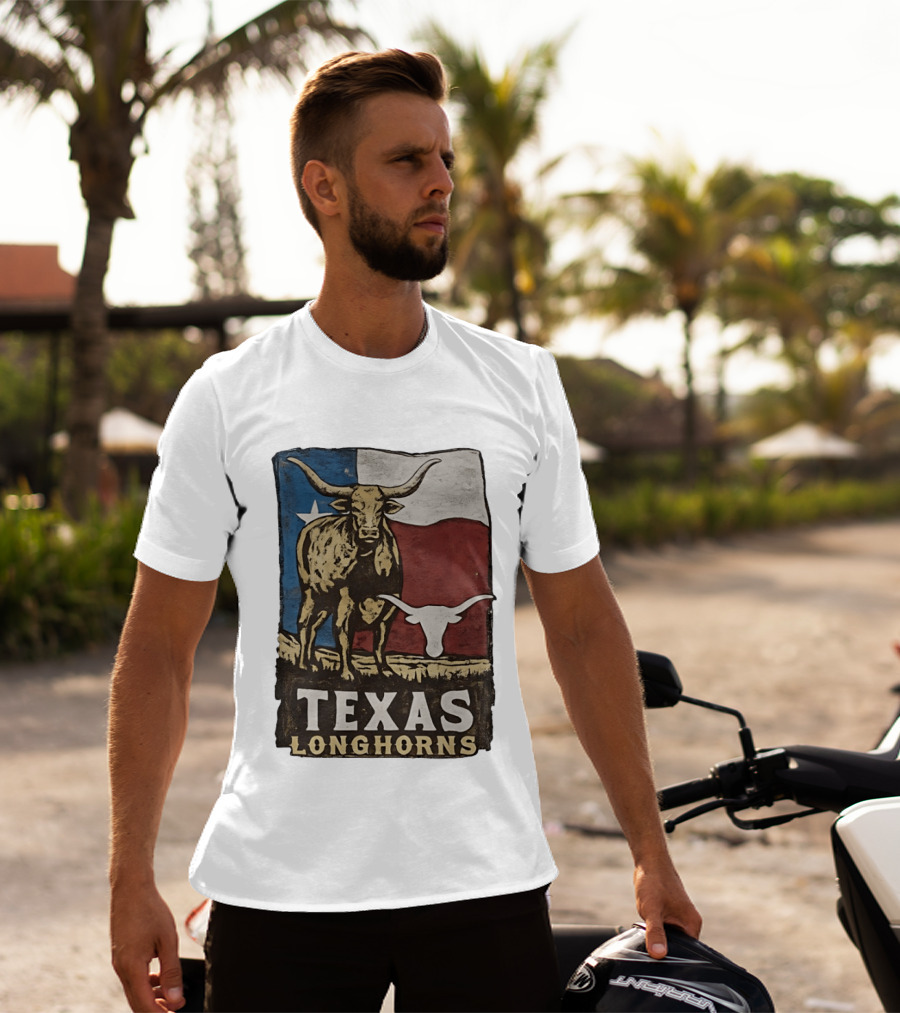 Texas Longhorns Flag Vintage Style Cow T-Shirt