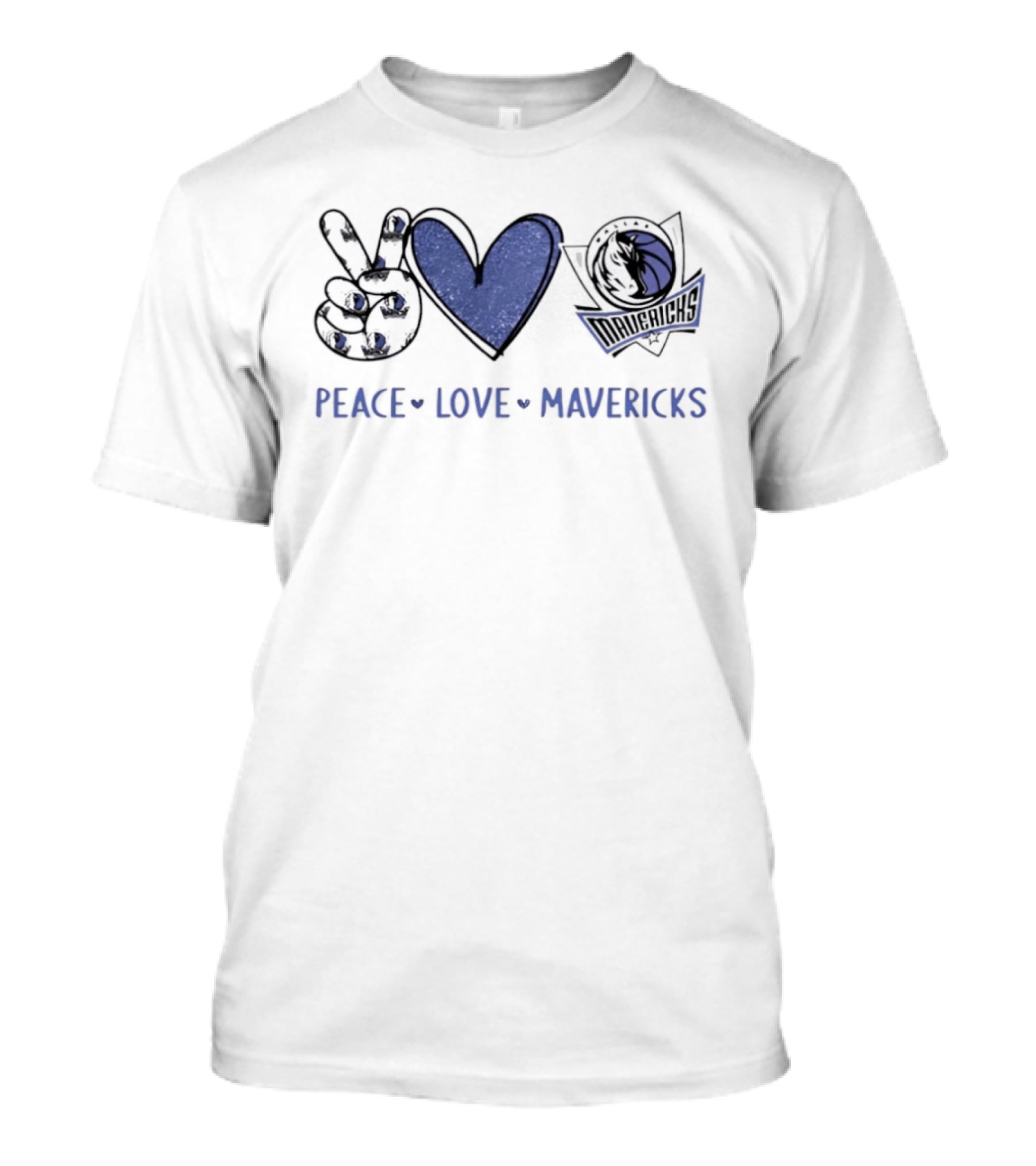 Peace Love Mavericks Dallas Basketball Team Logo Hands Sign T-Shirt