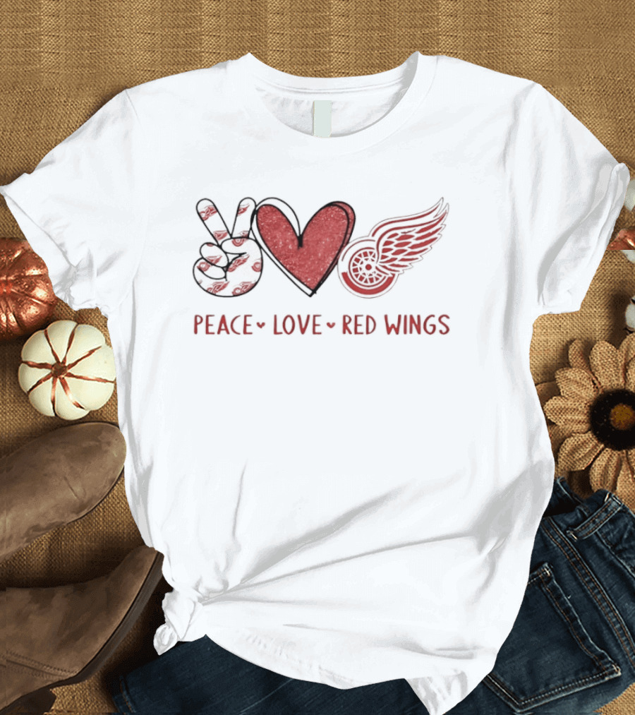 Peace Heart Love Red Wings Detroit Hockey Team T-Shirt