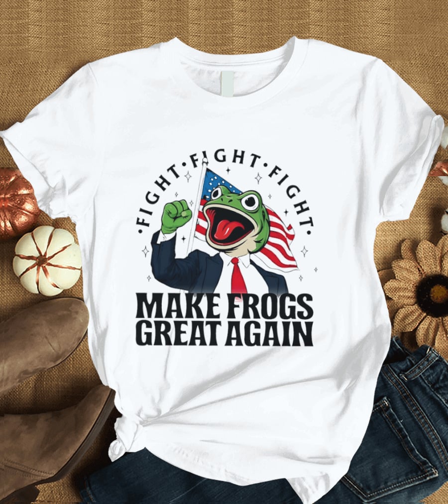 Fight Fight Fight Pepe Suit Make Frogs Great Again USA Flag T-Shirt
