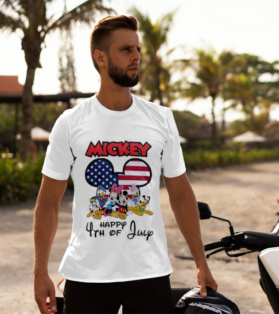 Mickey Mouse Happy 4th Of July Disney Celebration With American Flag And Characters T-Shirt