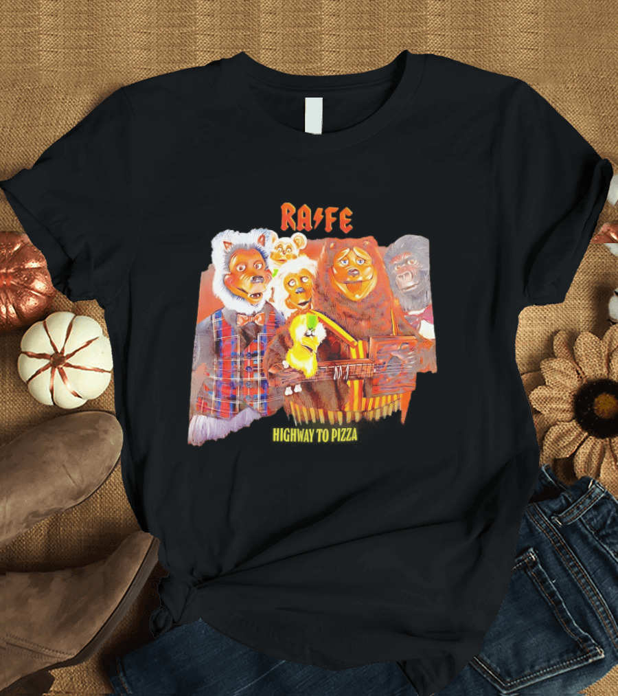 Rafe Highway To Pizza Characters With Animals And Guitar T-Shirt