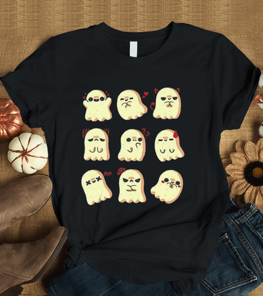 Ghost Emotions Cute Cartoon Ghosts With Various Expressions Halloween T-Shirt