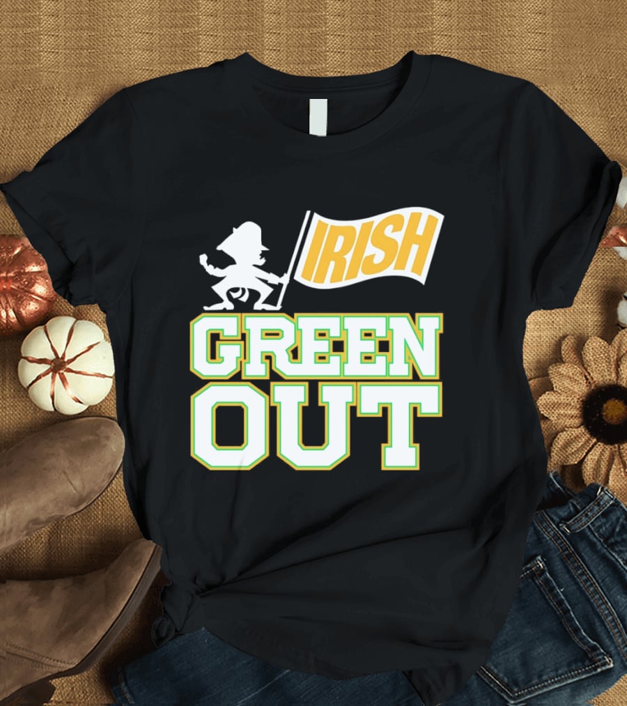 Notre Dame Fighting Irish Green Out Iconic Leprechaun Flag T-Shirt