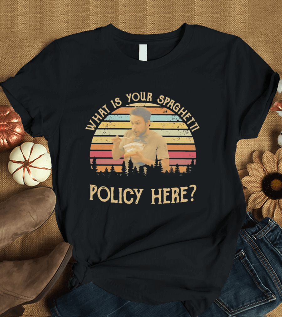 Charlie Kelly What Is Your Spaghetti Policy Here Vintage Sunset It's Always Sunny In Philadelphia T-Shirt