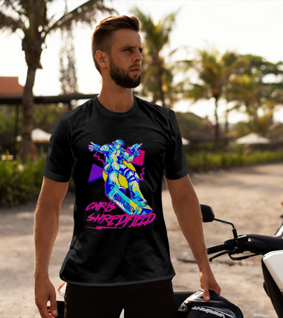 Chris Shredfield Brohazard Skateboarding Robot Neon T-Shirt