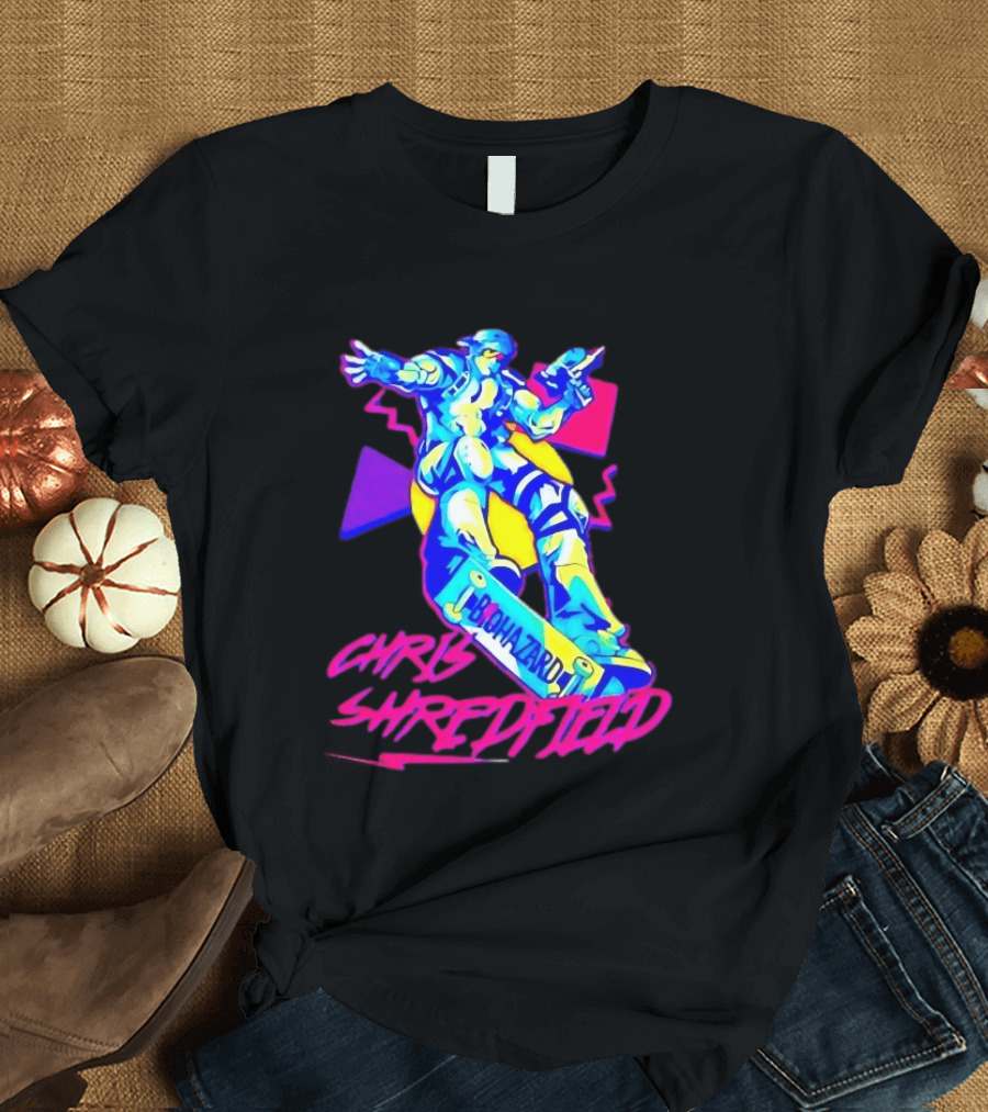 Chris Shredfield Brohazard Skateboarding Robot Neon T-Shirt