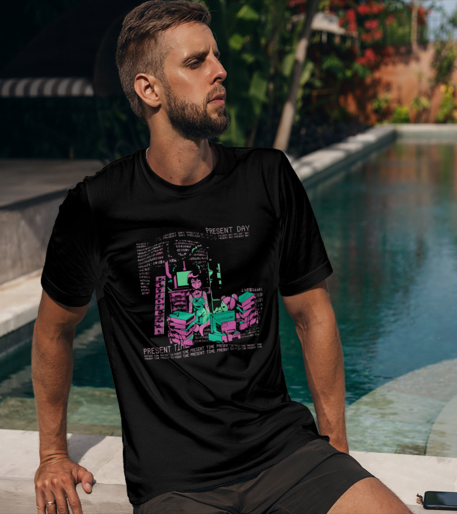 Connect To The Wired Present Day Present Time Retro Tech Aesthetic Stack Of Devices T-Shirt