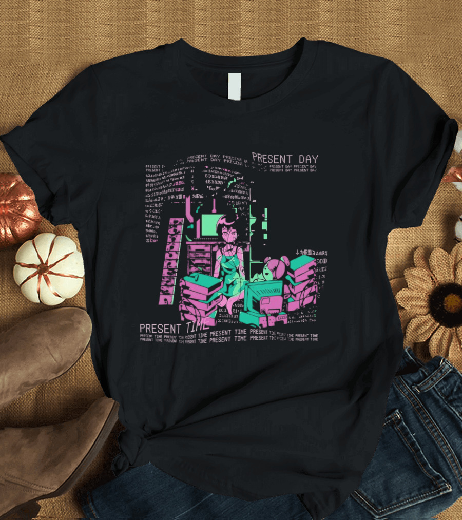 Connect To The Wired Present Day Present Time Retro Tech Aesthetic Stack Of Devices T-Shirt