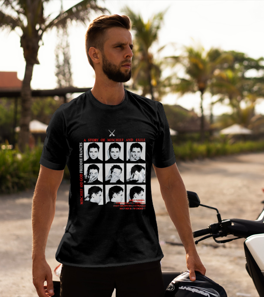 Mischief God Freddie Frances Story Exile Family Funeral Hood Music Song Live Performance Abstract Enigmatic T-Shirt