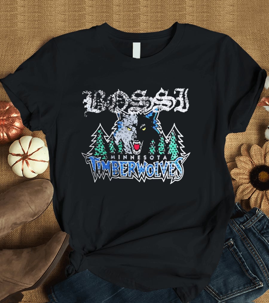 Bossi Minnesota Timberwolves Wolf And Trees T-Shirt