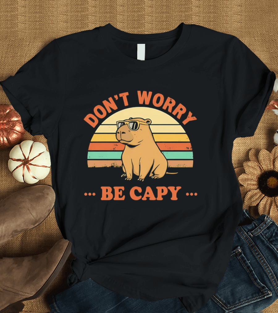 Don't Worry Be Capy Retro Capybara Sunglasses T-Shirt