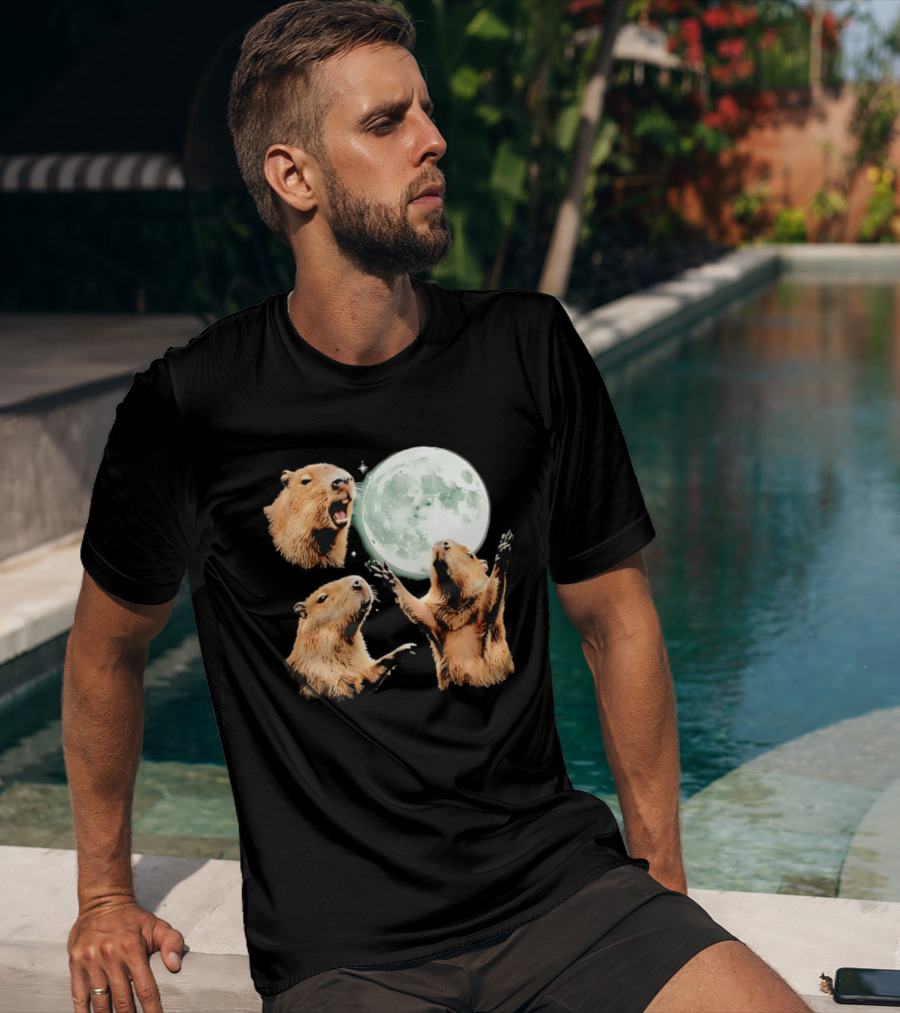 Capybara Howling At Full Moon Tranquility T-Shirt