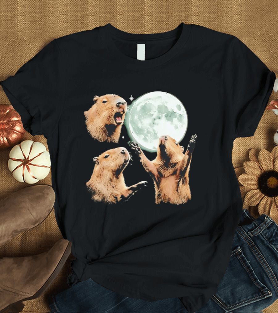 Capybara Howling At Full Moon Tranquility T-Shirt
