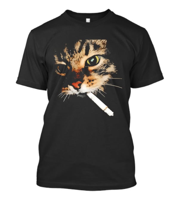 Cat Smoking Big Head Meme Artfully Distorted Feline Expression T-Shirt