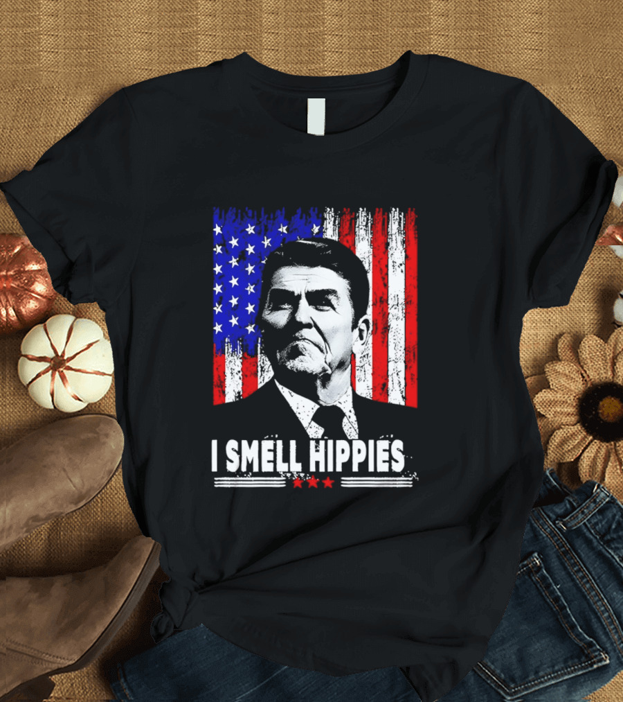 I Smell Hippies Reagan USA Flag Stars And Stripes T-Shirt